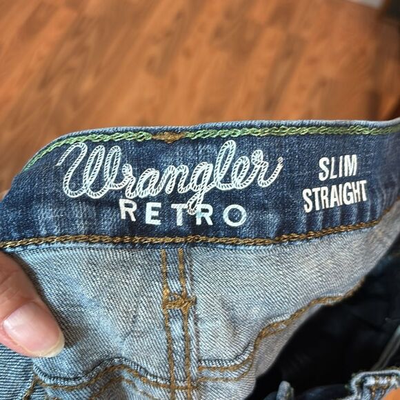 Men’s Wrangler Retro Slim Straight Blue Jeans, 32 X 36 - Picture 9 of 10